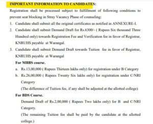 Telangana NEET UG MBBS BDS admission 2022 stray vacancy round counselling registration 2022
