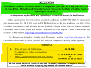Andhra Pradesh PG medical admission started Notification 2021