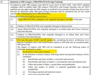 Haryana NRI quota MBBS norms 2022