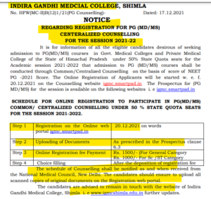 Himachal pradesh PG medical admission started notification 2021