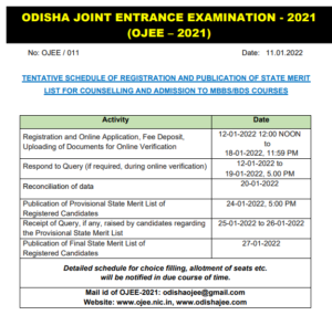 Odisha MBBS bds Admission 2021 COUNSELLING started schedule released