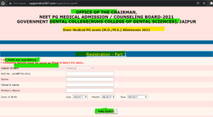 Rajasthan PG Medical application 2021 form Part 1