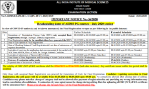 aiims pg july session revised schedule latest april 2020