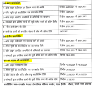 Uttar Pradesh AYUSH counselling Schedule 2020