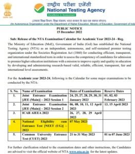 NEET UG 2023 EXAM DATE BY NTA