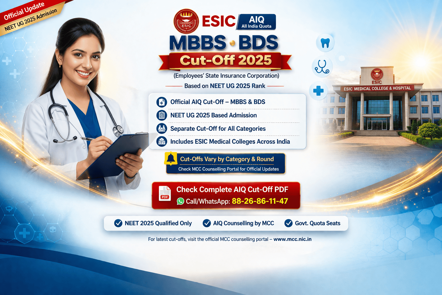ESIC MBBS BDS AIQ Cut off 2025