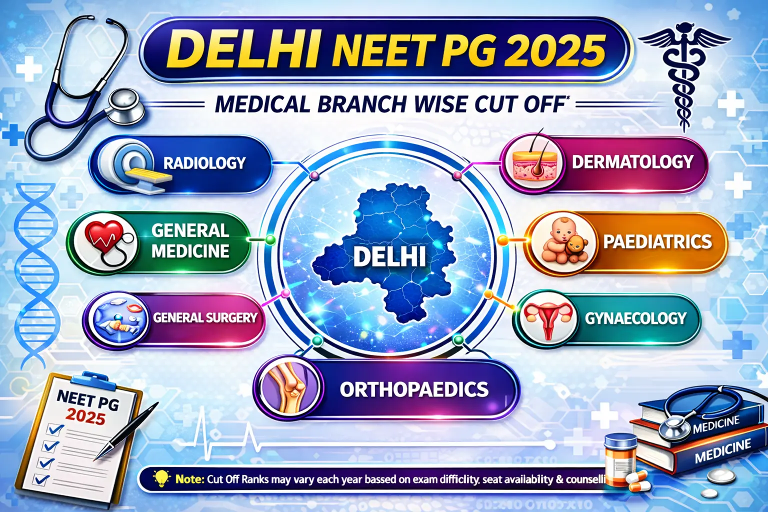 Delhi PG Medical Branch wise Cut Off 2025
